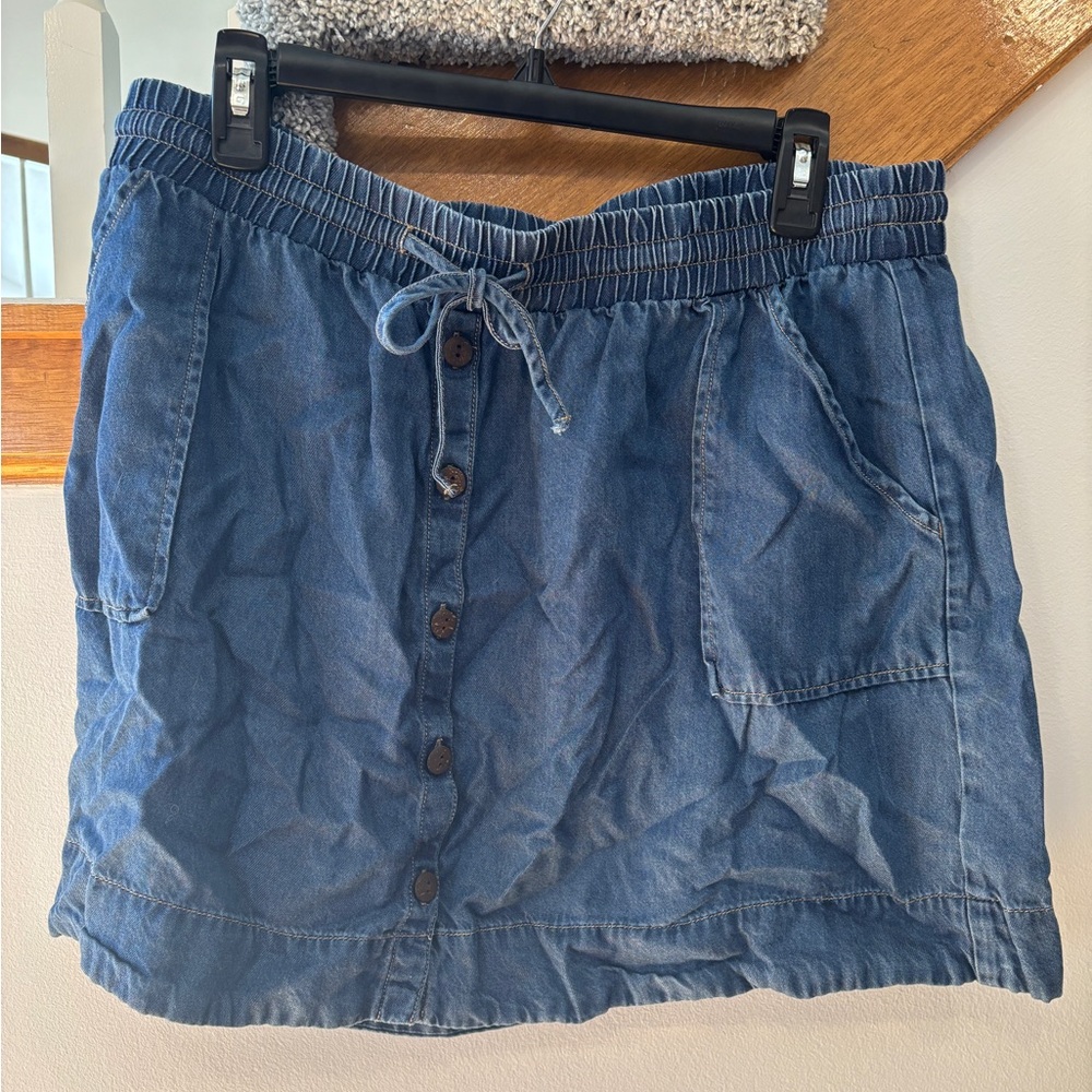 Universal Thread Blue Denim Button-Front Drawstring Skirt